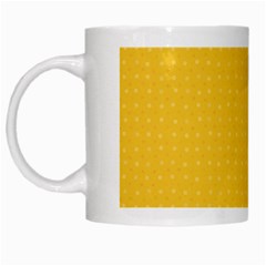 Saffron Yellow Color Polka Dots White Mugs by SpinnyChairDesigns