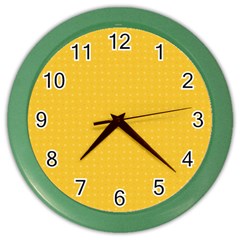 Saffron Yellow Color Polka Dots Color Wall Clock by SpinnyChairDesigns