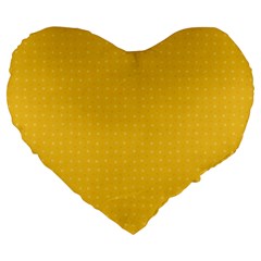 Saffron Yellow Color Polka Dots Large 19  Premium Heart Shape Cushions by SpinnyChairDesigns