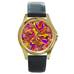 Colorful Boho Swirls Pattern Round Gold Metal Watch