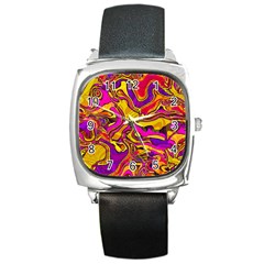 Colorful Boho Swirls Pattern Square Metal Watch