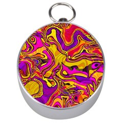 Colorful Boho Swirls Pattern Silver Compasses