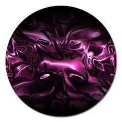 Black Magenta Abstract Art Magnet 5  (round) by SpinnyChairDesigns