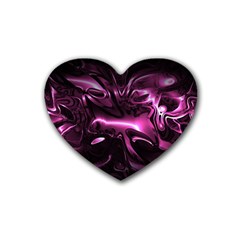 Black Magenta Abstract Art Rubber Coaster (heart)  by SpinnyChairDesigns