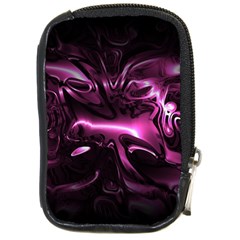 Black Magenta Abstract Art Compact Camera Leather Case by SpinnyChairDesigns