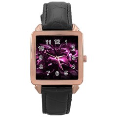 Black Magenta Abstract Art Rose Gold Leather Watch  by SpinnyChairDesigns