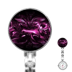 Black Magenta Abstract Art Stainless Steel Nurses Watch by SpinnyChairDesigns