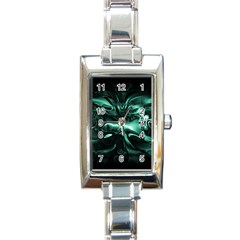 Biscay Green Black Abstract Art Rectangle Italian Charm Watch by SpinnyChairDesigns