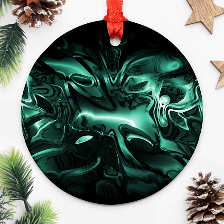 Biscay Green Black Abstract Art Ornament (Round)