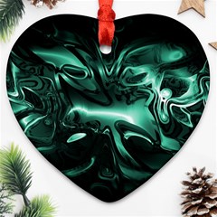 Biscay Green Black Abstract Art Ornament (heart) by SpinnyChairDesigns