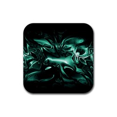 Biscay Green Black Abstract Art Rubber Square Coaster (4 Pack)  by SpinnyChairDesigns