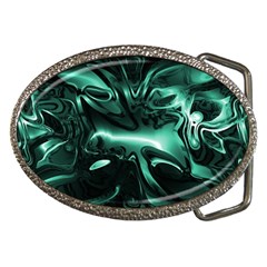 Biscay Green Black Abstract Art Belt Buckles by SpinnyChairDesigns