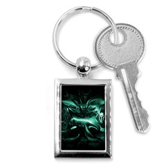 Biscay Green Black Abstract Art Key Chain (rectangle) by SpinnyChairDesigns