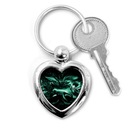 Biscay Green Black Abstract Art Key Chain (heart) by SpinnyChairDesigns