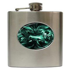 Biscay Green Black Abstract Art Hip Flask (6 Oz) by SpinnyChairDesigns