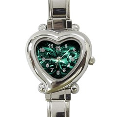 Biscay Green Black Abstract Art Heart Italian Charm Watch by SpinnyChairDesigns