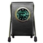 Biscay Green Black Abstract Art Pen Holder Desk Clock Front