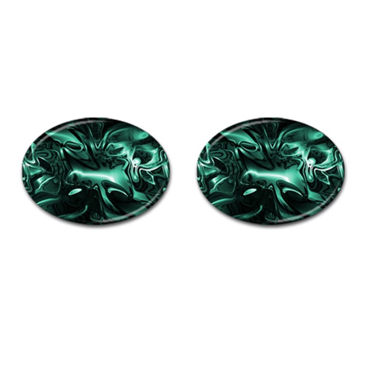 Biscay Green Black Abstract Art Cufflinks (Oval)