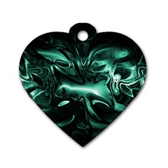 Biscay Green Black Abstract Art Dog Tag Heart (one Side) by SpinnyChairDesigns