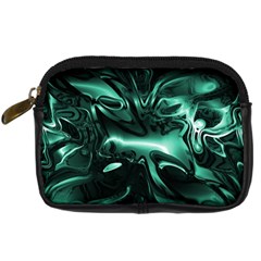 Biscay Green Black Abstract Art Digital Camera Leather Case by SpinnyChairDesigns