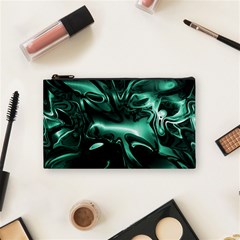 Biscay Green Black Abstract Art Cosmetic Bag (small) by SpinnyChairDesigns