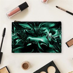 Biscay Green Black Abstract Art Cosmetic Bag (medium) by SpinnyChairDesigns