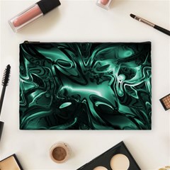 Biscay Green Black Abstract Art Cosmetic Bag (large) by SpinnyChairDesigns