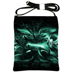 Biscay Green Black Abstract Art Shoulder Sling Bag by SpinnyChairDesigns