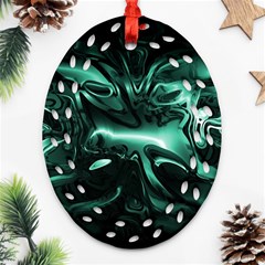 Biscay Green Black Abstract Art Oval Filigree Ornament (two Sides) by SpinnyChairDesigns