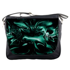 Biscay Green Black Abstract Art Messenger Bag by SpinnyChairDesigns