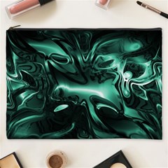 Biscay Green Black Abstract Art Cosmetic Bag (xxxl) by SpinnyChairDesigns