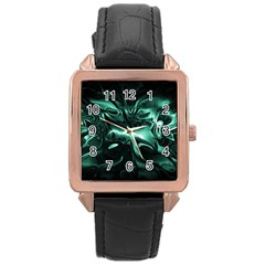 Biscay Green Black Abstract Art Rose Gold Leather Watch  by SpinnyChairDesigns