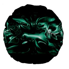 Biscay Green Black Abstract Art Large 18  Premium Flano Round Cushions by SpinnyChairDesigns