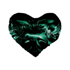 Biscay Green Black Abstract Art Standard 16  Premium Flano Heart Shape Cushions by SpinnyChairDesigns