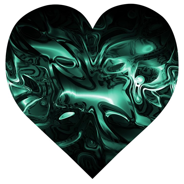 Biscay Green Black Abstract Art Wooden Puzzle Heart