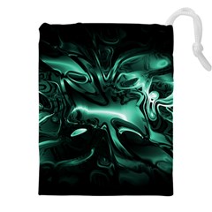 Biscay Green Black Abstract Art Drawstring Pouch (4xl) by SpinnyChairDesigns