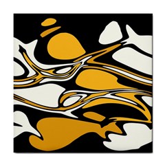 Black Yellow White Abstract Art Tile Coaster by SpinnyChairDesigns