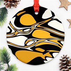 Black Yellow White Abstract Art Ornament (round) by SpinnyChairDesigns