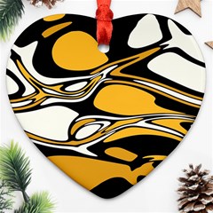 Black Yellow White Abstract Art Ornament (heart) by SpinnyChairDesigns