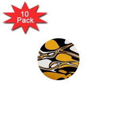 Black Yellow White Abstract Art 1  Mini Buttons (10 Pack)  by SpinnyChairDesigns