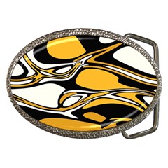 Black Yellow White Abstract Art Belt Buckles by SpinnyChairDesigns