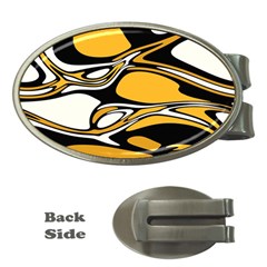 Black Yellow White Abstract Art Money Clips (oval)  by SpinnyChairDesigns