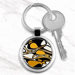 Black Yellow White Abstract Art Key Chain (round) by SpinnyChairDesigns