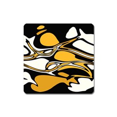 Black Yellow White Abstract Art Square Magnet by SpinnyChairDesigns