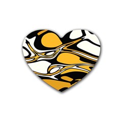 Black Yellow White Abstract Art Rubber Coaster (heart)  by SpinnyChairDesigns