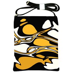 Black Yellow White Abstract Art Shoulder Sling Bag by SpinnyChairDesigns