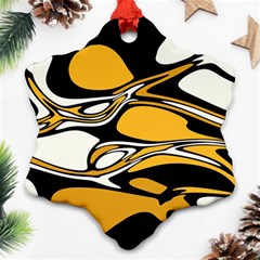 Black Yellow White Abstract Art Snowflake Ornament (two Sides) by SpinnyChairDesigns