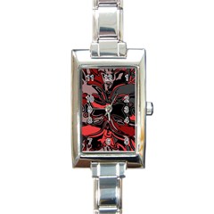 Red Black Grey Abstract Art Rectangle Italian Charm Watch by SpinnyChairDesigns