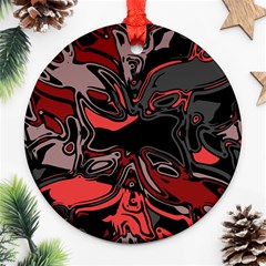 Red Black Grey Abstract Art Ornament (round) by SpinnyChairDesigns