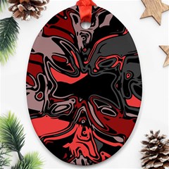 Red Black Grey Abstract Art Ornament (oval) by SpinnyChairDesigns